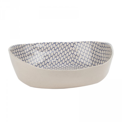 Small Blue Oval Mesh Print Bowl