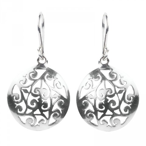 Silver Round Cut Out Earrings