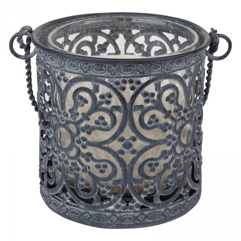Light Grey Metal Votive Filled Candle 