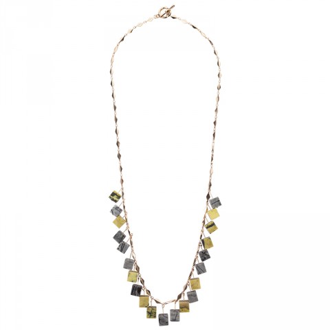 Semi Precious Square Drop Strand Necklace