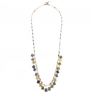 Semi Precious Square Drop Strand Necklace