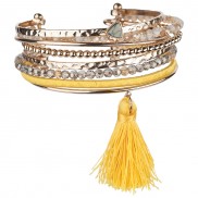 Multi Row Cuff With Stone and Tassel Detail 