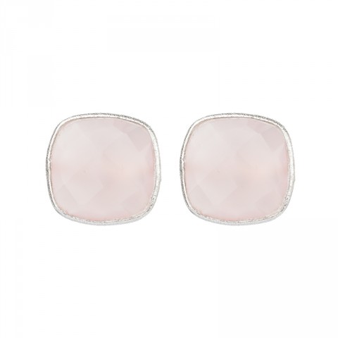 Silver Rose Chalcedony Cushion Stud Earrings
