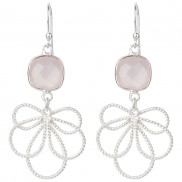Silver Rose Chalcedony Leafy Drop Earrings