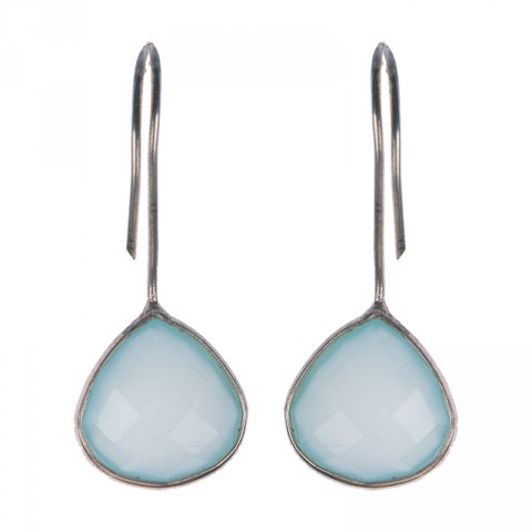 Silver Aqua Chalcedony Teardrop Fishhook ER