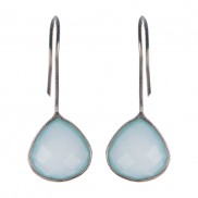 Silver Aqua Chalcedony Teardrop Fishhook ER