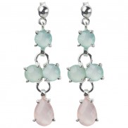 Silver Aqua Rose Chalcedony 4 Stone Drop Earrings
