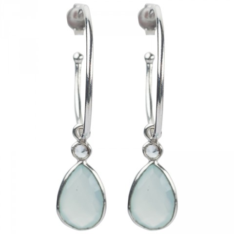 Silver Aqua Chalcedony Teardrop Hoop Earrings