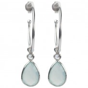 Silver Aqua Chalcedony Teardrop Hoop Earrings