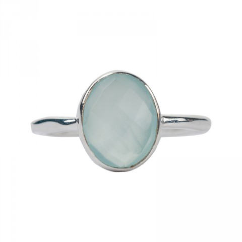 Silver Aqua Chalcedony Round Single Stone Ring