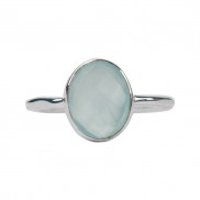 Silver Aqua Chalcedony Round Single Stone Ring