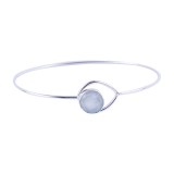 Silver Aqua Chalcedony Teardrop Open Bangle