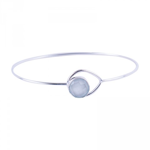 Silver Aqua Chalcedony Teardrop Open Bangle