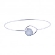 Silver Aqua Chalcedony Teardrop Open Bangle