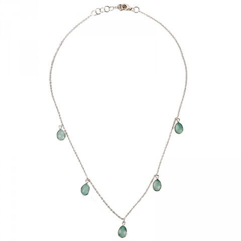 Silver Aqua Chalcedony Multi Teardrop Necklace