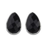 Silver Black Onyx Teardrop Stud Earrings