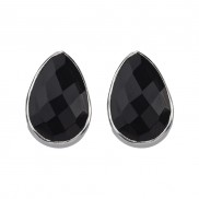 Silver Black Onyx Teardrop Stud Earrings