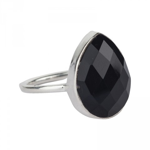 Silver Black Onyx Teardrop Statement Ring