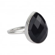 Silver Black Onyx Teardrop Statement Ring