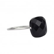 Silver Black Onyx Cushion Cut Delicate Ring