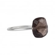 Silver Smokey Quarts Cushion Cut Delicate Ring