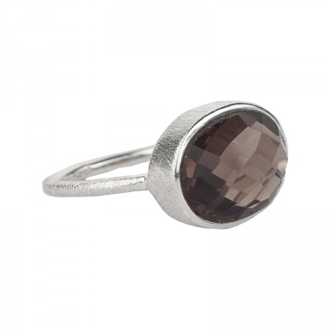 Silver Smokey Quartz Oval Rose Cut Statement Ring