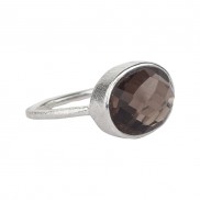 Silver Smokey Quartz Oval Rose Cut Statement Ring