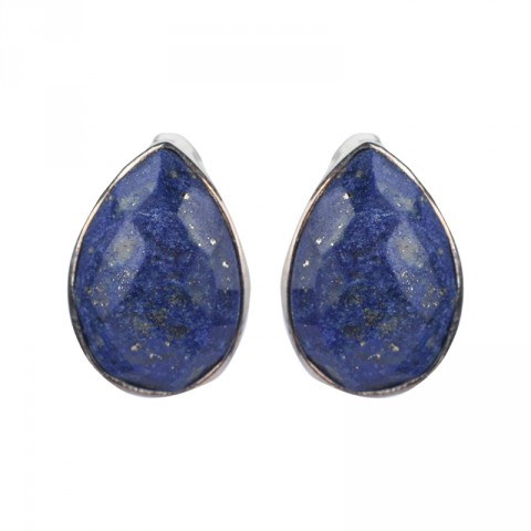 Silver Lapis Teardrop Stud Earrings