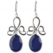 Silver Lapis Floral Teardrop Chandelier Earrings