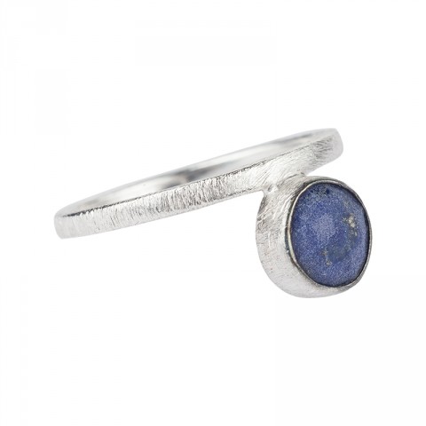 Silver Lapis Round Drop Ring