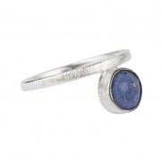 Silver Lapis Round Drop Ring