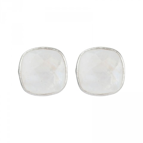 Silver Moonstone Cushion Stud Earrings