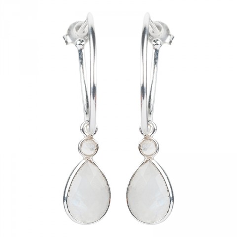 Silver Moonstone Teardrop Hoop Earrings