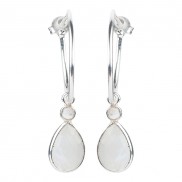 Silver Moonstone Teardrop Hoop Earrings