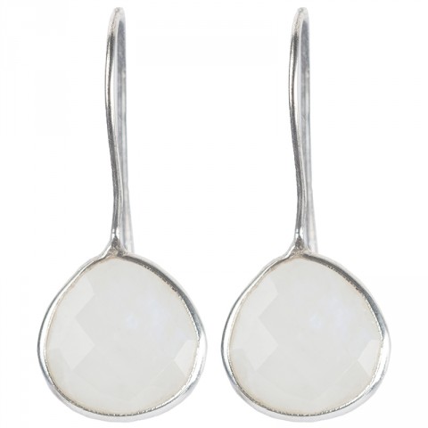 Silver Moonstone Teardrop Fishhook Earrings