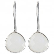 Silver Moonstone Teardrop Fishhook Earrings
