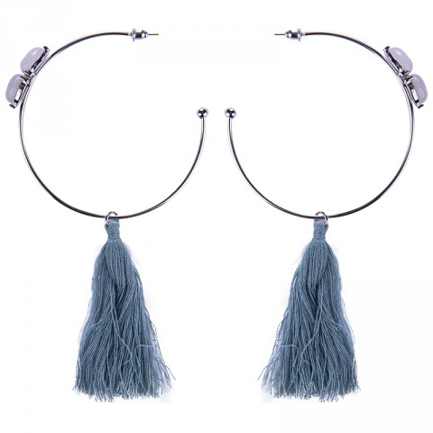 Stone and Tassel Detail Hoop Earrings