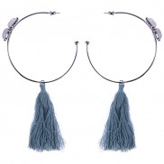Stone and Tassel Detail Hoop Earrings