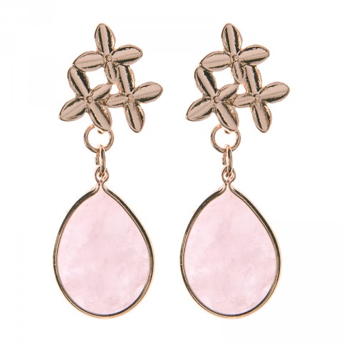 Semi Precious 3 Flower Stud w Teardrop Stone Earring