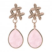 Semi Precious 3 Flower Stud w Teardrop Stone Earring